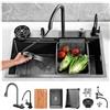 ATHOMASM Lavandino da Cucina Nero Grigio a Cascata, Lavello Rettangolare Integrato in Acciaio Inox 80 x 45 cm, Stazione di Lavoro Con Rubinetto, Grande Vasca Singola