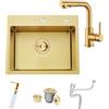 BoomHoze Lavello Cucina 1 Vasca Dorato + Rubinetto Dorato, 55 x 45 cm, Lavandino Cucina in Acciaio Inossidabile Calibro 16, Montaggio Dall'alto, Piccola Vasca con Filtro di Scarico, per Piccoli Ristoranti