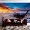Taxpy Carta da parati 3D, motivo panoramico Tramonto del mare della barca della spiaggia 3D Sfondo Murale Moderne Decorazione Soggiorno Camera De Letto Sala Ufficio,120 * 80cm