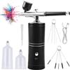 PORFOYO Set Aerografo Portatile, con Compressore Ricaricabile Aerografo Mano Libero per Nail Art, Make Up, Decorazione di Torte, Tatuaggi, Modellaggio, Trucco per il Viso e Set Pistola Aerografo, Nero
