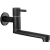 Hefo Rubinetto da cucina, montaggio a parete, solo acqua fredda, rubinetto da parete con beccuccio girevole a 360, lunghezza 18 cm, in acciaio inox nero