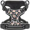Timos Dog Harness, 3 Snap Buckles No-Pull Soft Padded Dog Vest with 2 Metal Leash Clips,Adjustable Reflective No Choke Pet Harness with Easy Control Handle for Small Dogs,Black Rose,S