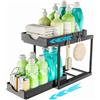 ARSTPEOE Organizer Sottolavello Cucina - Cassetto Estraibile, Scaffale Cucina a 2 Livelli, Mobile Sottolavello con Ganci, Organizer Cassetti, Nero, 1 Pezzi