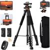 K&F CONCEPT Treppiede Fotocamera e Smartphone 190cm, Cavalletto Fotografico in Alluminio con Telecomando Bluetooth e Testa a Sfera, Treppiede Compatto per DSLR/Ipad/Live Streaming, S255A3