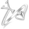 SILBERTALE Anelli iniziali in argento Sterling 925 A-Z per donne, anello regolabile a forma di cuore, impilabile, per promessa, anelli pollice, gioielli alla moda con confezione regalo