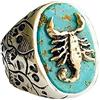 ASFKIPMF Anello con incisione di scorpione, per uomo e donna, vintage, a coda media, placcato argento, gotico, punk, turchese, intagliato, animale, scorpione, locomotiva, taglia Q
