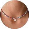 TINGN, Collana girocollo con perline colorate e iniziale, realizzata a mano, in stile bohémien, personalizzabile, per donne, ragazze e bambine, adatta come regalo di compleanno