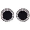 Remo Gammella Orecchini Round in Argento 925 bagnati in Oro Bianco con Zirconi Bianchi a taglio diamante e Onice Nero, orecchini round argento e onice. Made in Italy