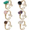 FINGERINSPIRE 6 Anelli Regolabili con Filo d'Oro, di Cristallo Curativo e Quarzo Rosa - Set con Pietre Preziose Irregolari, Ametista e Pietra Naturale