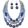 BOCAR Collana Statement Chunky a 3 Strati con Perline in Acrilico e Legno, Stile Boemo per Donna (NK-10625-True Navy-set)