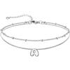 U7 Bracciale Cavigliera Donna con Ciondolo Iniziale A Personalizzato in Acciaio Inossidabile, Cavigliera Doppio Strato con Lettera A colore Argento, Gioielli per Estiva e Vacanze