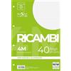 Pigna 00629034M, Ricambio non rinforzato, Rigatura 4M, quadretti 4 mm per 4° e 5° elementare medie e superiori, Carta 80g/mq, Pacco da 40 Fogli