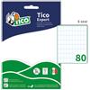 Tico Italia Tico E-1610 Etichette adesive in carta bianca in bustina, 10 fogli A6, rettangolari 16x10 mm, 80 etichette per foglio, adesivo permanente, scrivibili a mano