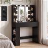 JUMMICO Tavolo da toeletta con illuminazione e specchio, 55 x 45 cm, moderno tavolo da trucco con presa e porte USB, 3 modalità di colore, 2 cassetti e ripiano laterale regolabile, per camera da letto