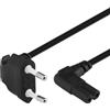 PremiumCord Cavo di Alimentazione 230V 1m, Per PC/Monitor/TV/UPS, Cavo di Alimentazione con Spina Europea a Doppia Presa Europea C7 a 2 Pin, IEC 320, Angolato, Nero