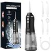 Suevut Idropulsore Dentale Oral,Irrigatore Orale,Idropulsore Dentale Portatile,Elettrico Oral Water,con 5 Modalità e 6 Beccucci,Serbatoio da 380ml,Impermeabile IPX7,per Uso Domestico e Viaggi(Nero)