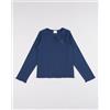 Prénatal T-shirt bambina a costine blu con ricamo fiocco