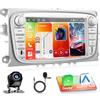 Motorsi Autoradio Android 4+64G per Ford Focus2 Galaxy2 Mondeo9 C-Max S-Max, 2 DIN 7'' Stereo Radio Bluetooth 5.0 iOS Carplay Android Auto Radio 32EQ GPS WiFi Supporto DAB
