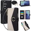 FERLAN Cover Compatibile Con Samsung Galaxy Z FOLD 6 con Cordino,Flip Custodia Portafoglio Custodia in pelle,[3-6 Porta Carte][Magnetico],Custodia Libro Cover con Laccio Cinghia regolabile Case - Nero