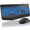 SABLUTE KM21Pro - Tastiera cablata e mouse, tasti retroilluminati con stampa 4 volte più grande, poggiapolsi, design ergonomico, Plug & Play USB per PC portatili Windows, ideale per anziani, studenti