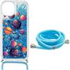 SEHEYA per iPhone 14 Plus Cover con Cordino Custodia Glitter Sabbie Liquido Trasparente Cristallo Antiurto Silicone Brillantini Protettivo Tracolla Case Donna, Spazio Universo Blu