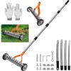 Roadtime Rastrello per paglia con ruote, scarificatore per prato con larghezza di lavoro di 32 cm, rastrello portatile per erbacce, per la pulizia di erba morta, muschio, erbacce (arancione, 1,7 m)