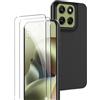 Rojeuinn Cover per Motorola Moto G67/G77/G87 5G + 2 Pezzi Vetro Temperato, Custodia Protettiva Morbida in Silicone TPU Anticaduta e Antipolvere con Proteggi Schermo Ultra Trasparente Durezza 9H - Nero