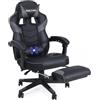 YU YUSING Sedia Gaming Massaggiante, Sedia Ergonomica da Ufficio, Altezza Regolabile, Sedia Ufficio con Supporto Lombare e Poggiatesta, Poltrona Gamer PC, PU con Poggiapiedi Retrattile, Grigio