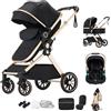 Shineey Passeggino 3 pezzi Carrozzina Ovetto Schienale Regolabile Completamente Reclinabile passeggino 3 in 1Grandi Ruote pneumatici in gomma,passeggino combinato (U9-X BLACK, U9-X)