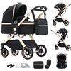 Shineey Passeggino trio,combinazione carrellino per bebè 3 in 1 passeggino cittadino con buggy pieghevole di con carriola per alta vista portatile neonato (U9-X//BLACK, U9-X)