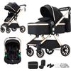 BEBBY Passeggino Trio 3 in 1, Carrozzine Lettini per Bambini e Neonati, Trio Set con Seggiolino, Alluminio Leggero con Piegamento, Funzione Combinata, Adatto da 0-22kg (U9-X-BLACK, U9-X)