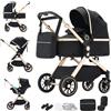 Shineey Passeggino trio,Carrellino per Bebè città 22kg con sedili,Passeggino pieghevole con vista alta,Buggy combinato pneumatici in gomma e vagone per bebè in alluminio (U9-X/BLACK, U9-X)