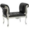 Way Home Store - Divanetto panchetta barocco stile francese Luigi XVI colorazione foglia argento ed ecopelle nero capitonnè - Dimensioni : 90x45x70 CM
