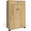 eacommerce | Scarpiera 4 ripiani, 2 ante, 1 cassetto | Legno melaminico, 63x33x95H cm | Ripiani inclinati, piedini in ABS | Organizzazione scarpe salvaspazio (Rovere Nodato)