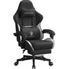 Dowinx Sedia Gaming Gamer Ergonomica, Sedia da Ufficio Regolabile in Tessuto Nero con Cuscino a Molle, Supporto per Testa e Poggiapiedi, Nero - Bianco/Taglia Grande