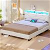 KIMENICH Letto 160x200 con illuminazione a LED, Letto Imbottito con Prese, Testiera con Vano Portaoggetti, Struttura Lettos con Rete a Doghe, Camera da Lettos, PU bianco