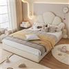 Soweiz - Letto matrimoniale imbottito con testiera a petali curvi, semplice, letto per bambini con rete a doghe, testiera, struttura moderna, velluto, beige (140 x 200 cm)