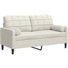 vidaXL Divano a 2 Posti con Cuscini Crema 140 cm in Velluto, divano, sofà, divano imbottito, divanetto, poltrona, divano lounge, divano da soggiorno