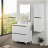 Inbagno Mobile bagno a terra 80 cm bianco e rovere africa con 2 cassettoni soft-close, lavabo in ceramica e specchio reversibile 60x80 cm, KLEO
