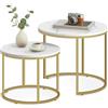 Home Collective Tavolini da caffè Set di 2 tavolini rotondi design Loft 2 in 1 ad incastro, superficie antigraffio, soggiorno, 53 cm e 43 cm di larghezza, marmo con gambe dorate