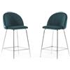 SIEDITI FUORI E DENTRO Set di 2 sgabelli Sara XL imbottiti in velluto per cucina/bancone/sala da pranzo con gambe in metallo h.65cm (Velluto Ottanio, Gambe Argento)
