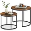 Home Collective Tavolini da caffè Set di 2 tavolini rotondi design Loft 2 in 1, superficie antigraffio ad incastro, soggiorno, 53 cm e 43 cm di larghezza, rovere rustico con gambe nere