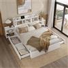 Oxtao Letto in legno 140 x 200, letto matrimoniale con cassetti e funzione di ricarica del cellulare, letto funzionale con 2 comodini estraibili e ripiani, letto in legno con rete a doghe e testiera