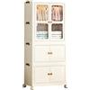 SEVEN COMFORT Armadio per vestiti, Sistema di Bloccaggio a Clip, ruote, Beige Chiaro（Ogni strato supporta 15 kg, Armadio a 2 scomparti da 65 cm, Guardaroba con 1 appendiabiti, 65 * 39 * 143 cm