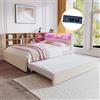 BNUZ 140 x 200 cm, divano letto, letto estraibile 90 x 190, dotato di luci LED, prese e molti ripiani, letto imbottito, divano letto multiuso, letto singolo, flanella, beige.