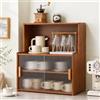 SanBouSi Piccolo mobile laterale da cucina in bambù per piano di lavoro, credenza armadio da cucina con ante scorrevoli, ripiani regolabili per barattoli di spezie, utensili da cucina, tazze, accessori
