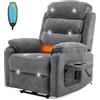 LEADZM Poltrona elettrica Relax con funzione massaggio, con caricatore senza fili, dotata di 1 porta USB, 1 porta di ricarica Type-C e 1 portabicchieri, telecomando incluso (grigio scuro)