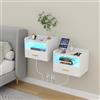 EXSELTMAN Comodino Led, Set di 2, Sospesi con Cassetto e Scomparto Aperto, 2 Prese CA, 2 Porte USB, 16 colori RGB luci LED, Comodino Sospeso, Tavolini per Divano, Soggiorno, Salotto e Camera, 40x30x30 cm