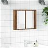 HaoChrymec Mobiletto a Specchios LED Effetto Legno Antico, con 2 Scomparti e Porta USB, Pensile Bagnos Sospeso, Mobile Bagno con Specchio Illuminato, Mobile Specchio Bagnoss Salvaspazio, 60x12x45 cm