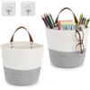 Eulihent Set da 2 Ceste Sospese, Cesto Portaoggetti per Bagno, Cesta in Corda di Cotone con Manici in Pelle, Cesto Intrecciato da Appendere, 16 x 18 cm Ceste da Parete per Soggiorno, Bagno (B)